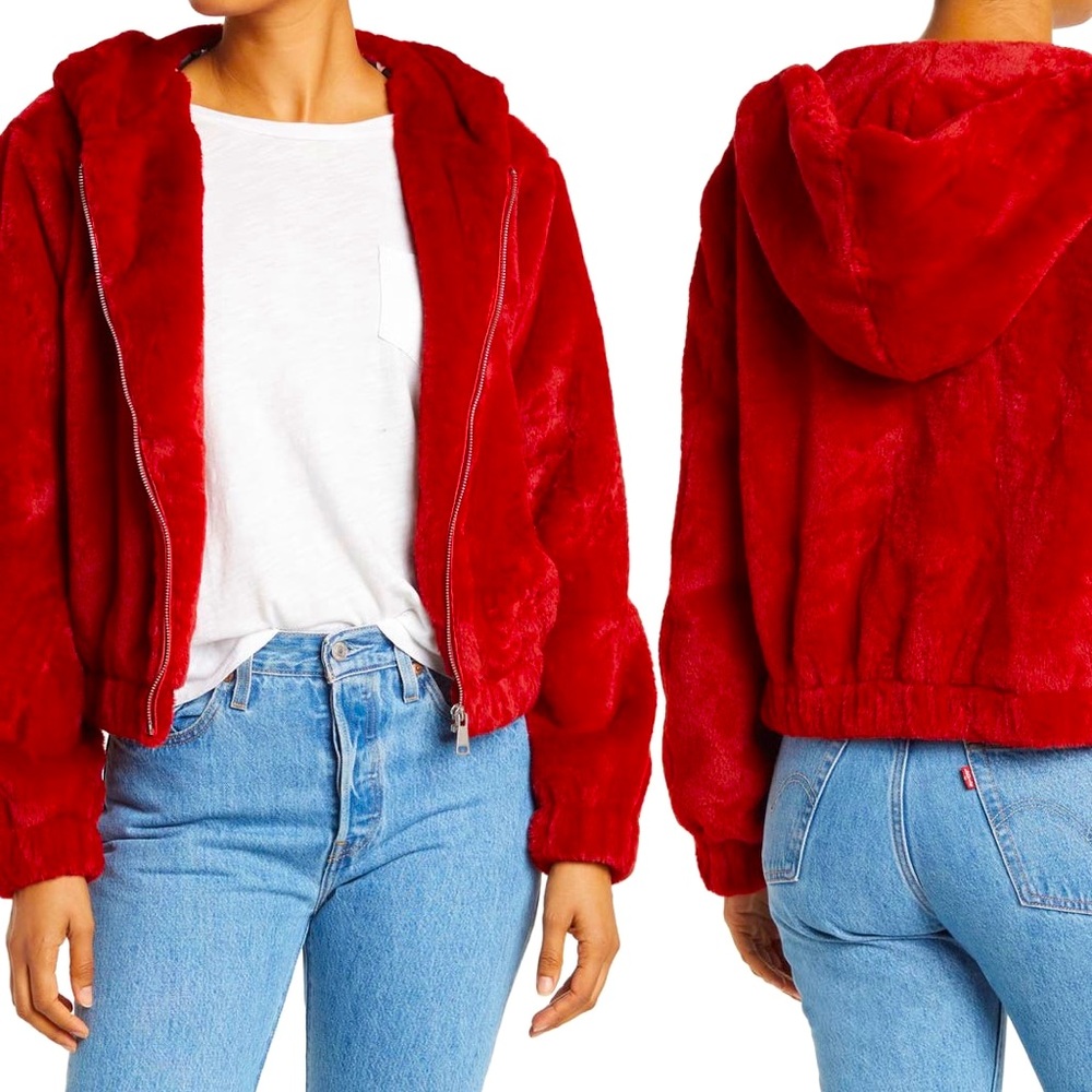 Avec Les Filles Cozy Faux Fur Crop Hooded Jacket
